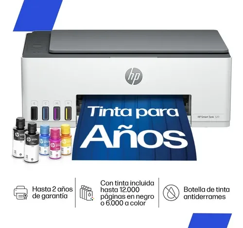 Impresora Multifuncional HP Smart Tank 520 Sistema Continuo USB (Sin Wifi)