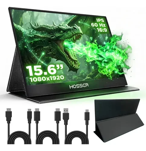 Monitor Portatil Gamer 15.6 Notebook Hosser Full Hd IPS 60Hz Parlante USB C HDMI Negro