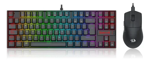 Combo Kit Gamer 2 En 1 Redragon S145 Teclado Kumara K552 Rgb Switches Red Español + Mouse King M724 1khz Cableado Negro