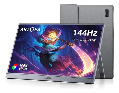 Monitor Portátil Gamer 144hz 16 1080p Arzopa + Funda Plateado