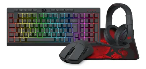 Kit Teclado Y Mouse Gamer Redragon S147 Combo 4 En 1 Mouse Negro Teclado Negro